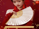 50pcs White Paper Hand Fan Bamboo Folding Fan Handheld Wedding Fans Folded Fan for Bridal Dancing V1259-DP01-A-3095