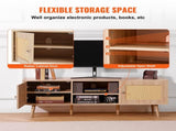 Rattan TV Stand, Mid Century Modern TV Stand for 65 inch TV, Boho Rattan TV Cabinet with Build-in V952-TBDSJ55YCXMS61WF0V3
