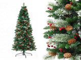 Jingle Jollys 2.1m Artificial Slim Christmas Tree Pine Cone Berry Decor Corner XM-TR-SLIM-7FT-CORNER
