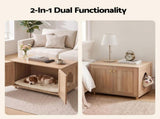 Artiss 2-In-1 Coffee Table Pet Cat House Wooden Side Table Storage Cabinet 80x50x55CM FUR-AF-COF-01P-WD