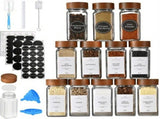 12 Pack Jars, Square Glass Jars With Bamboo Lids And Labels, Funnel And Brush For Kitchen V1237-ZY-807-050