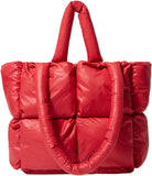 Large Quilted Tote Bag Lightweight, Checkered Shoulder Bag Casual Solid Color Underarm Bags Red V1188-WTJ-QDH-01472