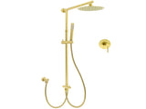 WELS Brushed Gold Twin Shower 8" Round Head One Mode Handheld Rose Sliding Rail With Mixer Set V1233-SC842GSS019CBGKSR108GKRD201G