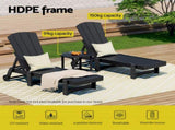 Gardeon Sun Lounge Lounger Table and Chairs Beach Chair HDPE Patio Outdoor Furniture Wheels Black FF-LOUNGE-3ADHE-BK