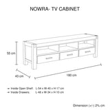 TV Cabinet with 3 Storage Drawers with Shelf Solid Acacia Wooden Frame Entertainment Unit in V43-TVC-NOW-CH