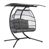 Gardeon Outdoor Egg Swing Chair Wicker Furniture Pod Stand Canopy 2 Seater Grey HM-EGG-FOLD-D-GR