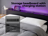 Artiss Bed Frame Queen Size LED Metal Bed Base with Charging Station LAN MBED-D-LAN-Q-BK-AB