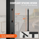 VEVOR Cable Railing Post, 42" x 1" x 2" Steel Angled Hole Stair Railing Post, 12 Pre-Drilled Holes, V952-1JZLGZHS1067HNEKBV0