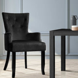 Artiss Dining Chair Velvet French Provincial Armchair Black UPHO-D-DIN116-VEL-BK