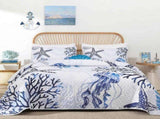 Blue Nautical Coastal Luxe Bedspread Coverlet 3 Piece Set V745-AC081398Q13U