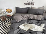 Dark gray and light gray Washed Cotton Bedding Set - Solid Color Fitted Sheet Style, 4-Piece Set for V888-ELOSUNG48744