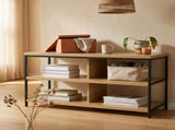 CARLA HOME Tv Stand 3 Tier Open Shelf Entertainment Console - Brown - Rustic - Steel V178-36429