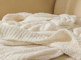 Beige Solid Color Plush Knitted Blanket for Sofa and Office, 152 x 203 cm, 1150g V888-ELOSUNG28753