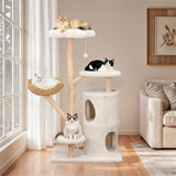 142cm Large Tall Cat Tree Tower with Soft Flower Perch & Condo - Multi-Level Cat Furniture for V767-P-XM1866-WT