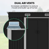 PlantCraft Galvanised Steel Garden Shed 2.38 x 1.31 x 1.82m, with 2 Sliding Doors, 2 Air Vents, V219-GSDSTLPC31SA