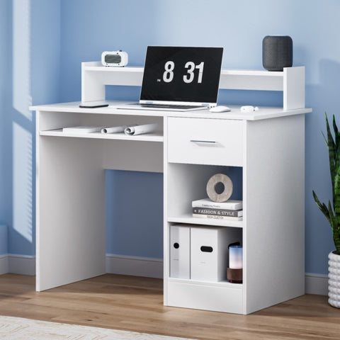 Artiss Computer Desk Shelf Drawer Cabinet White 100CM FURNI-C-DESK-JUNI-WH-AB