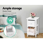 Artiss Bedside Table 1 Drawer with Basket Rustic White X2 ST-CAB-1D-1B-WHX2