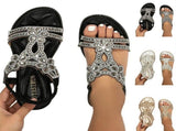 womens flats sandals summer gladiator bohemian rhinestone dress shoes comfortable open toe elastic V1192-AZ-W-33052