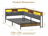 Walnut Single LED Corner Bed Frame in Black with 2 Storage Drawers and Charging Station V178-59294