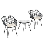 Gardeon 3PC Outdoor Furniture Bistro Set Lounge Setting Table Chairs Cushion Patio Grey ODF-RATTAN-3PCS-GE