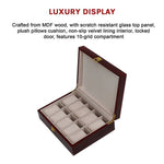 10 Grids Wooden Watch Case Glass Jewellery Storage Holder Box Wood Display V63-824611