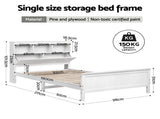 Artiss Single Bed Frame with Storage Headboard and Footboard Wooden Bed Base White WBED-F-S1-S-107-AB