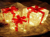 Set of 3 Christmas Lighted Gift Boxes Decorations Transparent Lighted Boxes with Red Bows Christmas V1294-YM0717-10353430