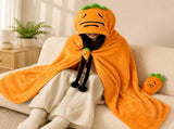 Carrot Hooded Blanket with Black Memory Foam Lumbar Support Pillow, Cozy Wearable Throw Blanket and V888-ELOSUNG54179