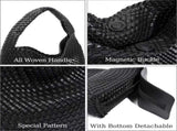 Woven Tote Bag for Women Soft Leather Handbag with Pocket V1263-JX-3500
