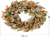 20 Inch Fall Wreath Harvest Orange Flowers Grain Wreath for Front Door, Everyday Lamb Ears Leaves V1258-DP02-C-2680