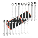 17Pc Ratchet Spanner Set Metric Combination Wrenches Open End Ring CR-V 8-24mm V465-16035158