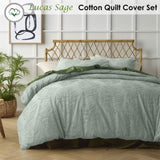 Accessorize Lucas Sage Chenille Cotton Quilt Cover Set Single V442-HIN-QUILTCS-LUCAS-SAGE-SB