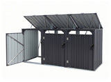 Giantz Bin Shed Triple Wheelie Waste Bins Storage Steel Garden Enclosure Grey SHED-3BIN-STEEL-BK-AB