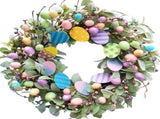 24 Inch Spring Easter Eggs Wreath with Lamb Ears Leaves for Front, Glitter Eggs Green Leaves V1258-DP02-C-2648