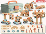 DIY assembly toy, wooden building set, electric drill toy for kids, educational construction toy, V1102-819-37423-MLT-144PCS