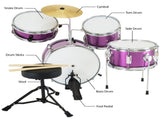 Karrera Mini 4-Piece Children Drum Kit Set Wooden with 2 Toms Bass Pedal Snare Stool Metallic P 4PC-DRUM-PU