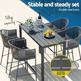 Gardeon 5-Piece Outdoor Bar Set Dining Table Rope Chair Patio Bistro Set ODF-BARSET-ROPE-5SET-AB