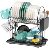 Black 2-Tier Kitchen Dish Drainer, Stainless Steel With Utensil Holder And Drip Tray V1188-MS-227-1710
