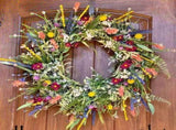 20" Lavender & Wildflower Wreath,Spring Summer Front Door Decor,Artificial Floral Wreath for Indoor V1366-AZ2-W-16384