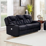Electric Recliner Stylish Rhino Fabric Black Couch 3 Seater Lounge with LED Features V43-REC-ARN3RBL
