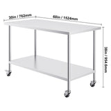 Stainless Steel Work Table 30 x 60 x 38 Inch, with 4 Wheels, 3 Adjustable Height Levels, Heavy Duty V952-CFBXGGZTLCDJ1CSD7V0