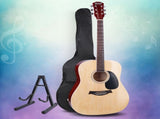 Alpha 41 Inch Acoustic Guitar Wooden Body Steel String Dreadnought Stand Wood GUITAR-D-41-NAT-CAPO