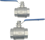 2Pcs 316 Stainless Steel 1.5" Full Port Ball Valve with Heavy Duty Blue Vinyl Insulation Handle, NPT V1258-DP02-WO-403
