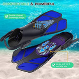 Blue Adjustable Open Heel Snorkel Fins, Travel-Size Short Swim Flippers for Snorkeling, Diving & V1107-ADJUSTABLE OPEN HEEL SNORKEL FINS1-L