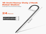 Rebar Stakes, 406.4 mm, Heavy-Duty 10 mm Diameter J Hook, Galvanized Steel Ground Anchors with V952-LWDDJG16YC10U07F7001V0