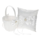 7 * 7 inches White Satin Bowknot Rhinestone Decorated Ring Bearer Pillow and Wedding Flower Girl V1294-YM0901-H21023