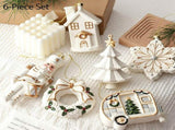 White & Gold 6 Pieces Assorted Hanging Ornament Set, Mixed Designs For Christmas & Halloween Scene V1221-XM-LB4106-ZS100