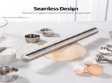 18/8 Stainless Steel 16 inch Adjustable Rolling Pin with Silicone Removable Thickness Rings, V1258-DP02-C-365