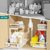 2-Tier Kitchen Under Sink Organiser Storage with Height Adjustable, Unique Slide Rail & Suction Cups V178-36081