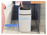 Plastic Trash Can with Lid,14 L/3.7 Gallon Garbage Can,Modern Grey Waste Basket Thin Trash Cans for V1192-AZ-W-10328